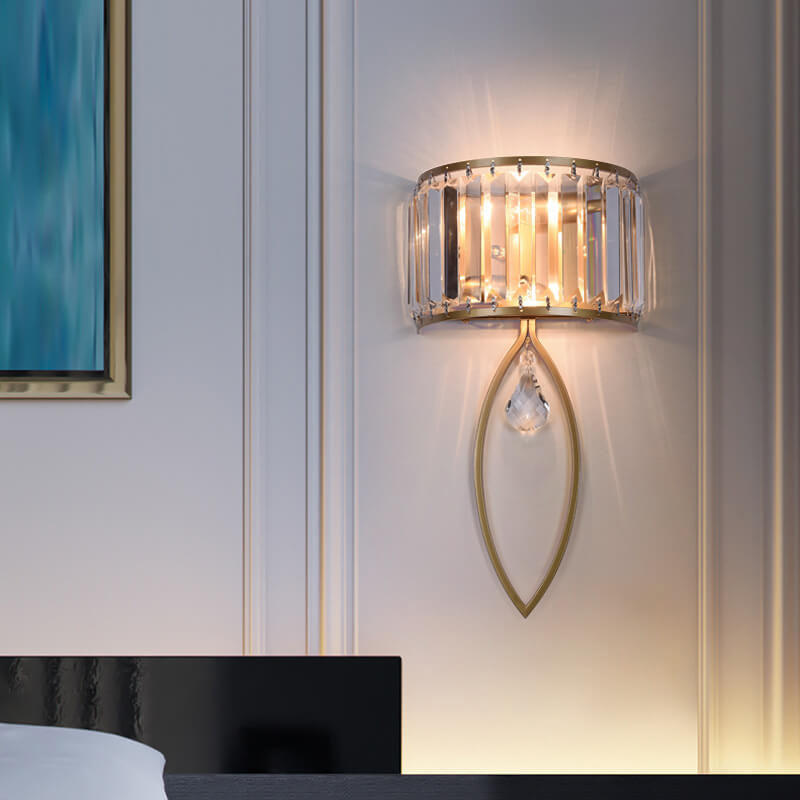 Modern Luxury Crystal Half Column Oval Ring 2-Light Wall Sconce Lamp