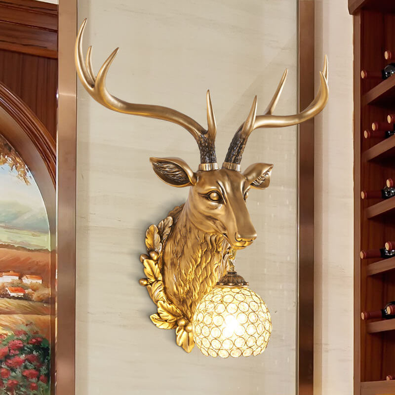 Applique murale européenne rétro à tête de cerf en résine à 1 lumière 