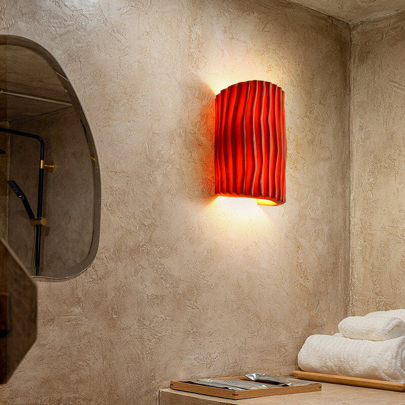 Contemporary Nordic Wavy Textured Resin Semicircle 2-Light Wall Sconce Lamp For Living Room