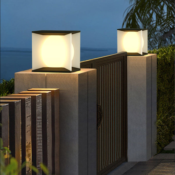 Modern Simplicity Square Acrylic Ball Design Post Head LED Patio Waterproof Landscape Light For Outdoor