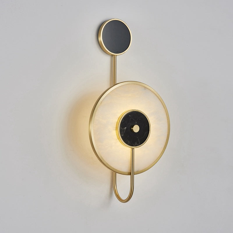 Modern Chinese Copper Marble Round LED Wall Sconce Lamp