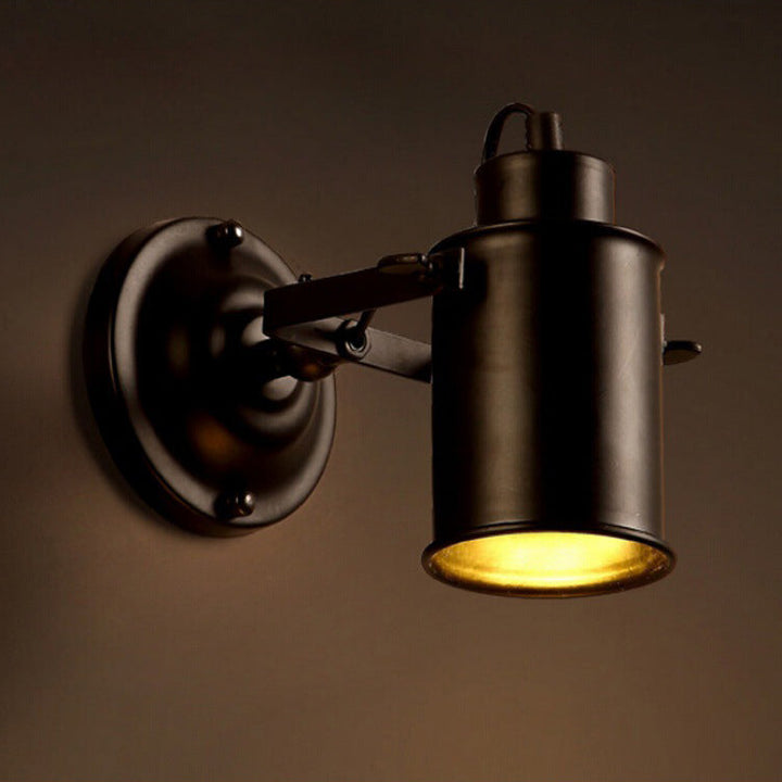 Lampe murale à un feu en fer cylindrique vintage traditionnel pour chambre 