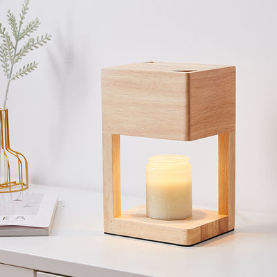 Modern Minimal Rectangular Wooden 1-Light Melting Wax Table Lamp