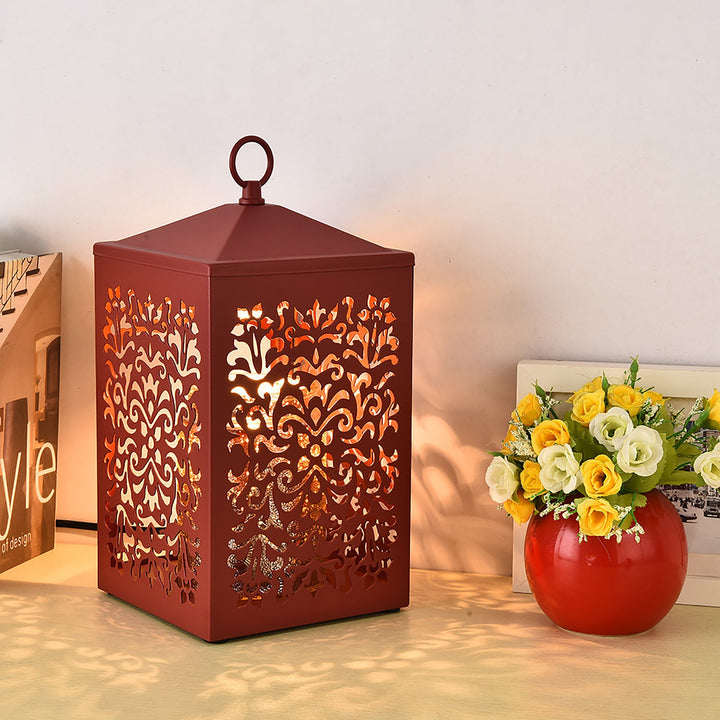 Traditional Vintage Metal Hollow Rectangle Shade 1-Light Melting Wax Table Lamp For Bedroom