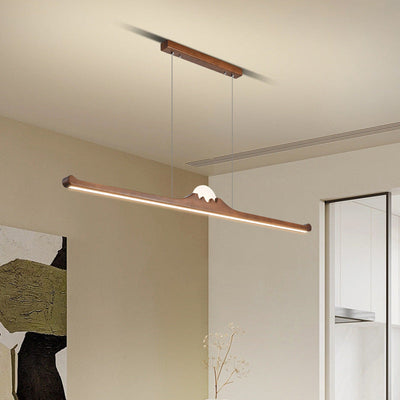 Nordic Retro Schwarz Walnuss Massivholz Langstreifen LED Insel Licht Kronleuchter 