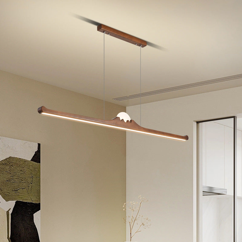 Nordic Retro Schwarz Walnuss Massivholz Langstreifen LED Insel Licht Kronleuchter 