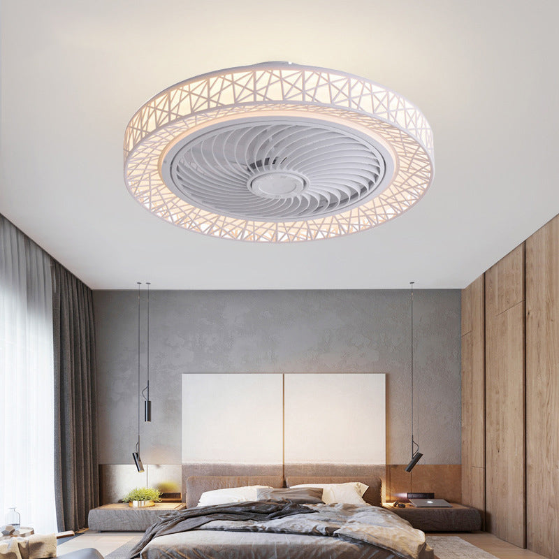 Modern Luxury Round Lace LED Flush Mount Ceiling Fan Light