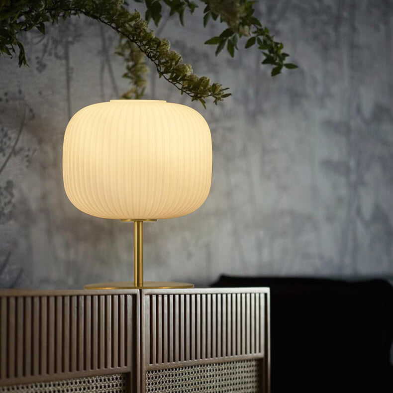 Nordic Light Luxus Milchweiß Streifen Glas Oval 1-flammige Tischlampe