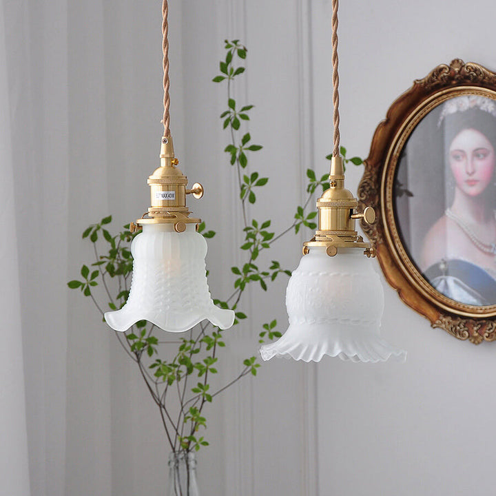 Vintage Japanese Glass Petunia 1-Light Pendant Light
