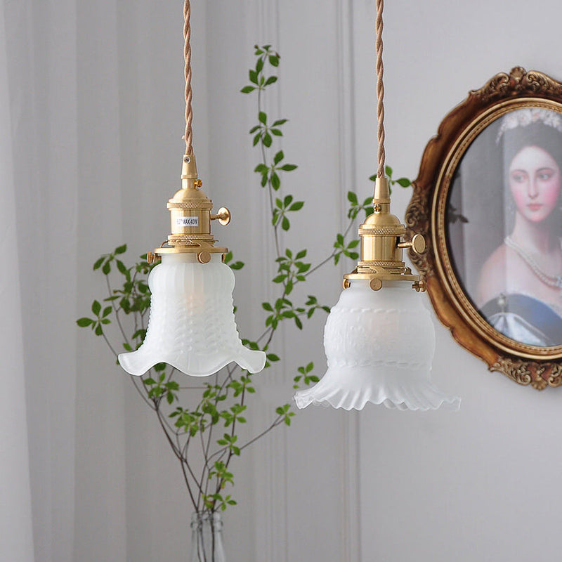 Vintage Japanese Glass Petunia 1-Light Pendant Light