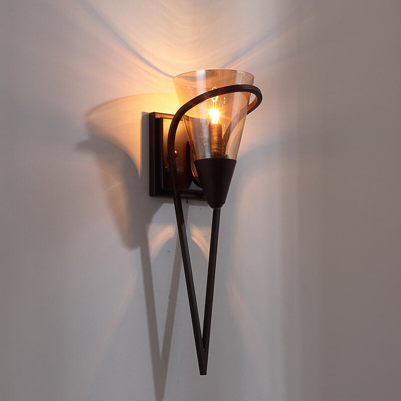 Vintage Industrial Cone Glass Iron 1-Light Wall Sconce Lamp
