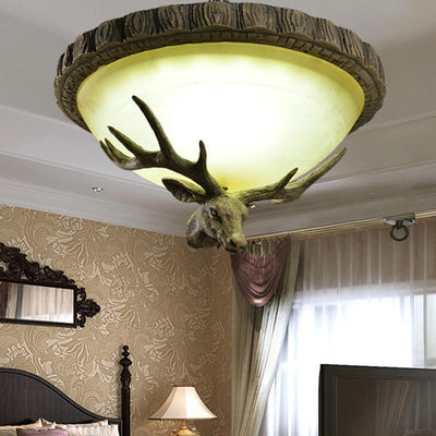 Vintage Country Deer Head Dome Harz LED-Deckenleuchte zur bündigen Montage 