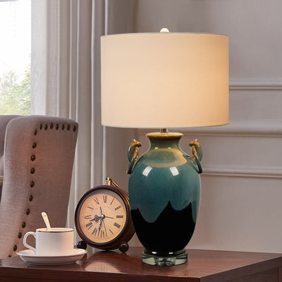 European Vintage Minimal Ceramic Cloth 1-Light Table Lamp