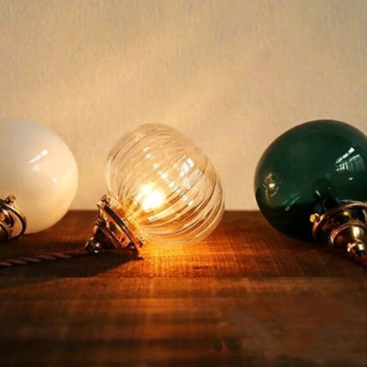 Traditionelle japanische Messingglas-Kürbisschirm-Pendelleuchte mit 1 Licht für Wohnzimmer 