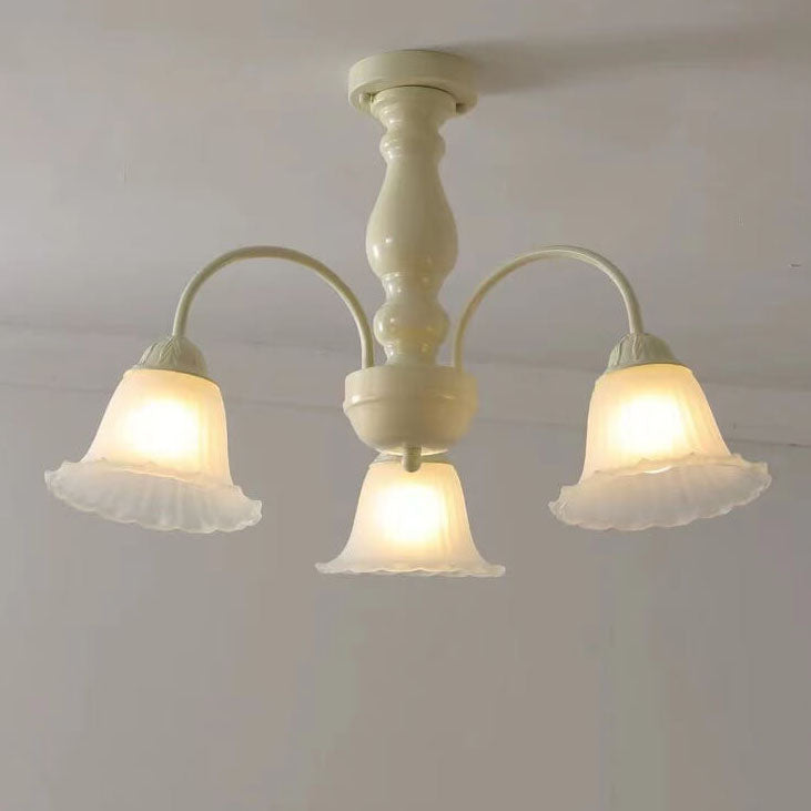 French Cream Glass Flower Shade 3/5/6/8 Light Semi- Flush Mount Ceiling Light