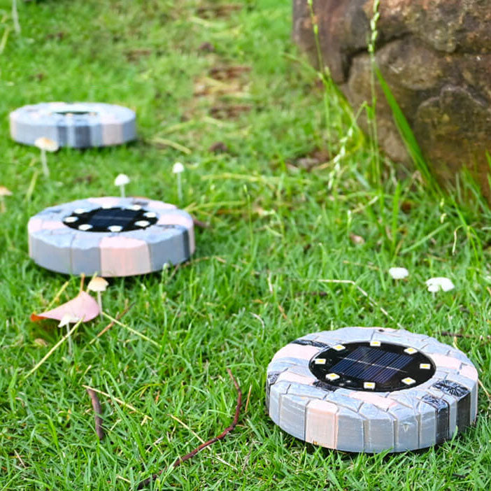 Modern Minimalist Solar Outdoor Round Resin Brick LED Garden Ground Insert Decorative Landscape Light For Outdoor