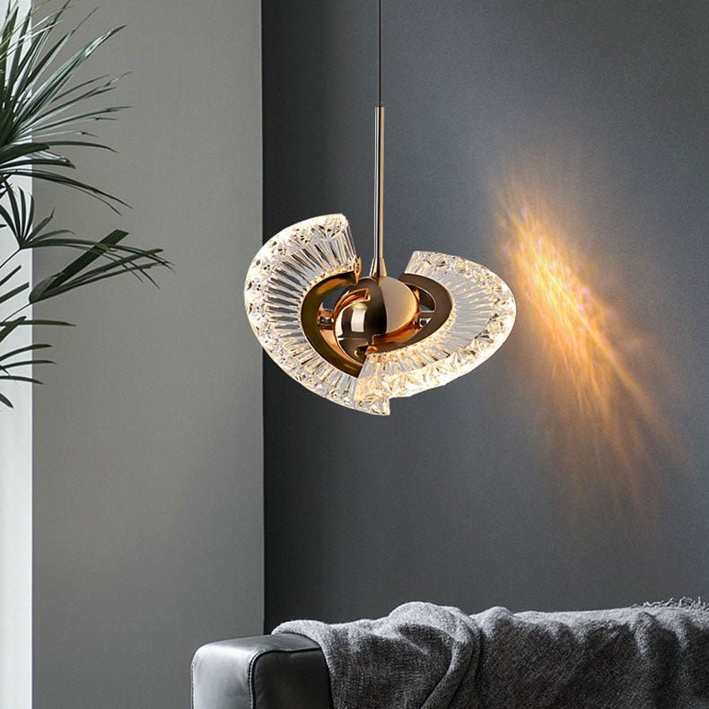 Zeitgenössische Luxus Gold Finish Rahmen Runde Schatten LED Pendelleuchte für Schlafzimmer 