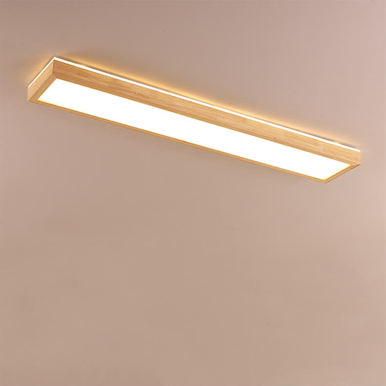 Japanese Minimalist Log Rectangular Walnut LED Flush Mount Ceiling Light