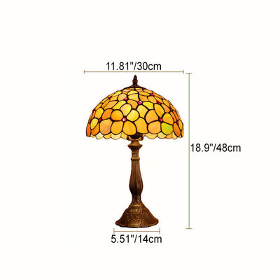 Vintage Tiffany Flower Pattern Dome Stained Glass 1-Light Table Lamp