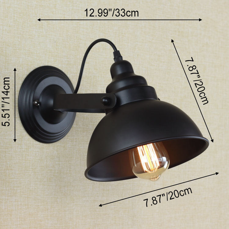 Industrial Retro Black Iron Dome 1-Light Wall Sconce Lamp