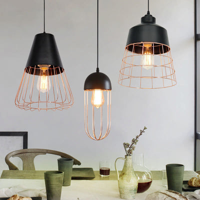 Nordic Creative Iron Cage Geometry 1-Light Pendant Light