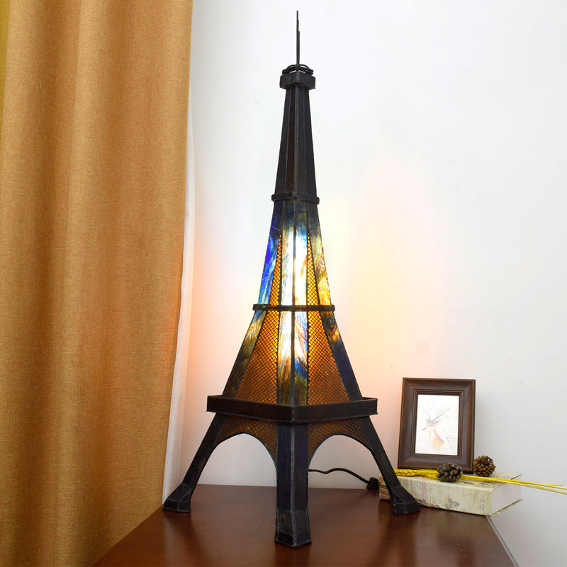 European Tiffany Tower Stained Glass 1-Light Table Lamp