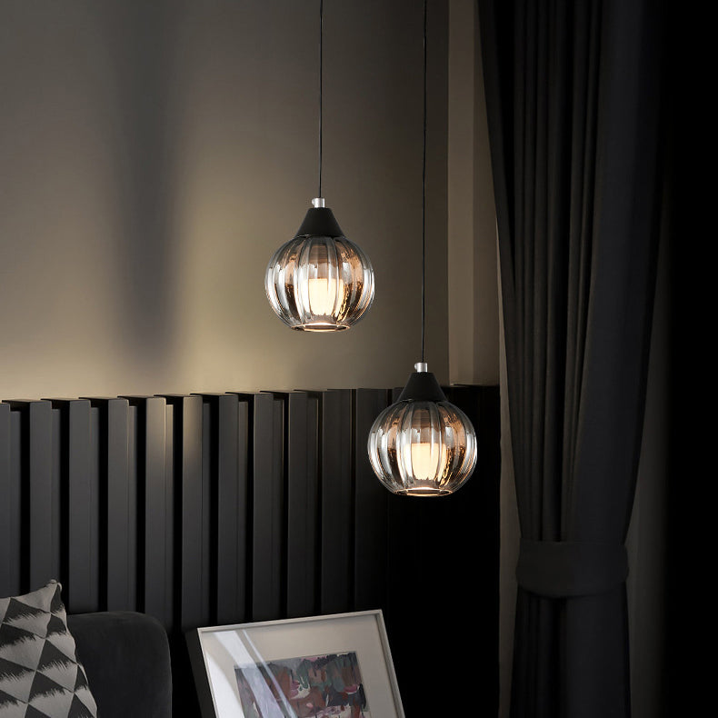 Italian Minimalist Glass Round Metal 1/2 Light Chandelier