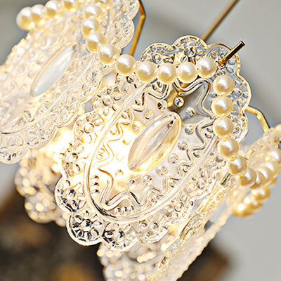 Traditional French Feather Pearl Petal Hardware Glass 1-Light Pendant Light For Bedroom