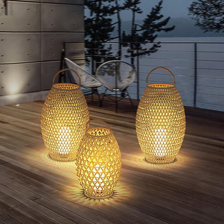 Outdoor Bamboo Weaving Portable Waterproof 1-Light Garden Landscape Light