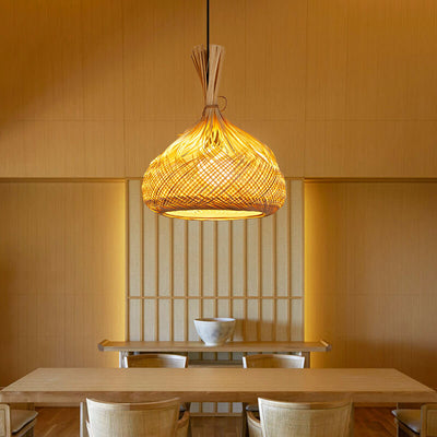 Modern Bamboo Weaving Pear Drop 1-Light Pendant Light