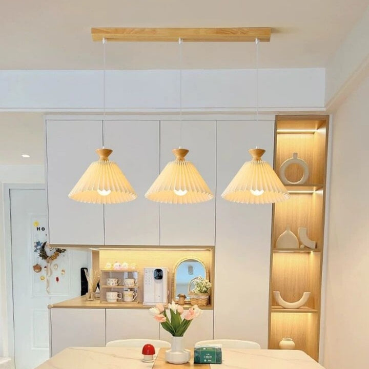 Lustre nordique à cône plissé en bois, 1/3 lumières, luminaire d&