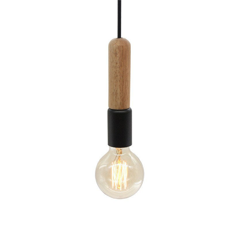 Nordic Minimalist Solid Wood Cylinder Top 1-Light Pendant Light