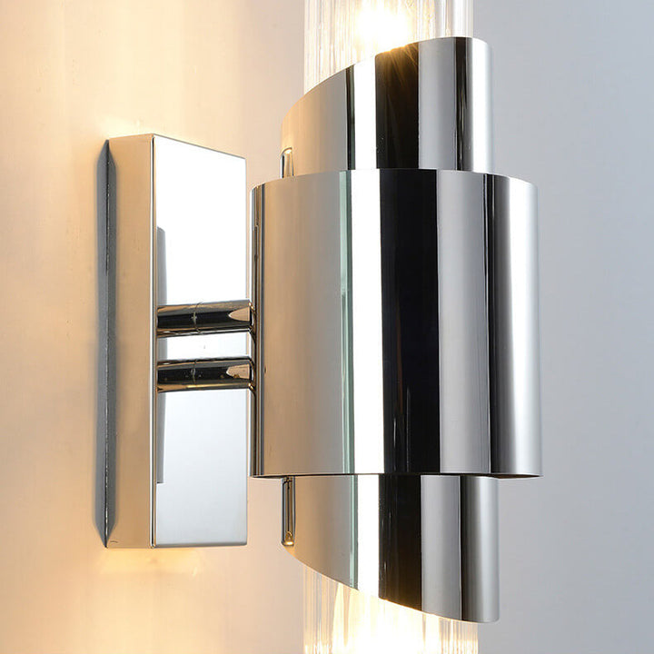 Applique Murale à Colonne en Verre en Acier Inoxydable Moderne de Luxe avec 2 Lumières 