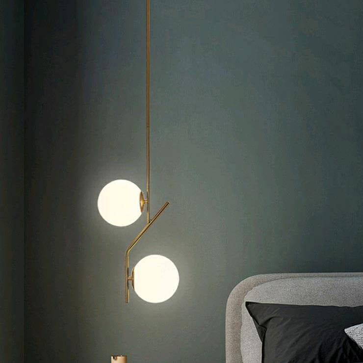 Lustre en verre et fer à deux lumières, boule ronde minimaliste créative nordique 