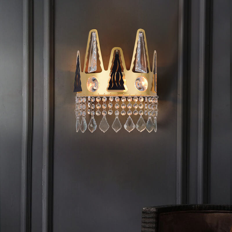 Modern Light Luxury Crown Shape Crystal Wrought Iron 1-Light Wall Sconce Lamp