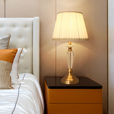Lampe de table européenne minimaliste en tissu cristal à 1 lumière 