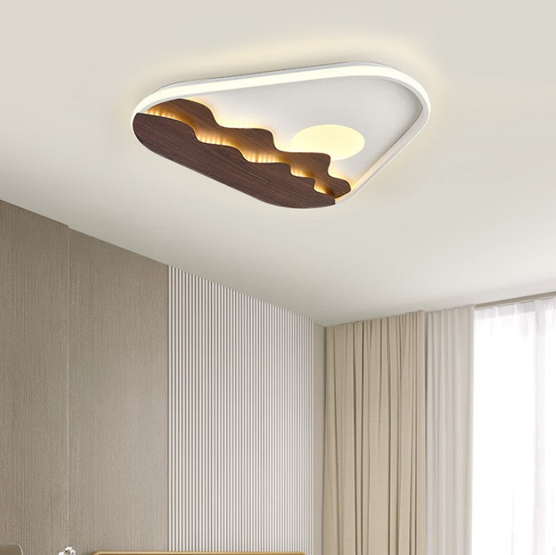 Modern Minimalist Landscape Triangle Wood Acrylic LED Flush Mount Lighting