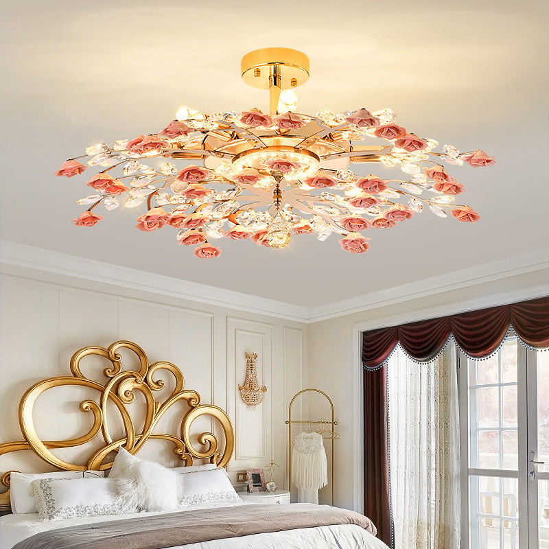 Modern Luxury Rose Iron Ceramic Crystal 6/7/8 Light Chandelier