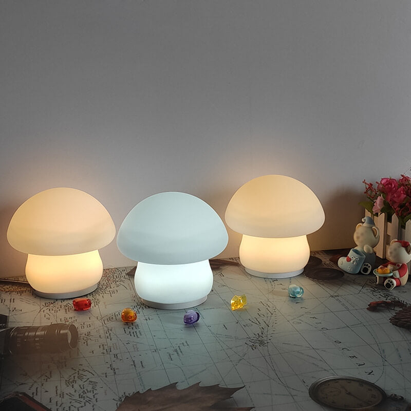 Lámpara de Mesa LED de Luz Nocturna de Silicona Pura Blanca de Champiñón Moderno 