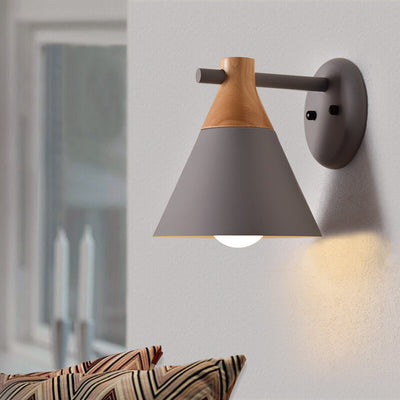 Nordic Solid Wood Macaron Cone Shade 1-Light  Wall Sconce Lamp