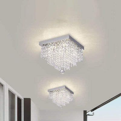 Modern Light Luxury Square Stainless Steel Crystal Lampshade LED Flush Mount Ceiling Light