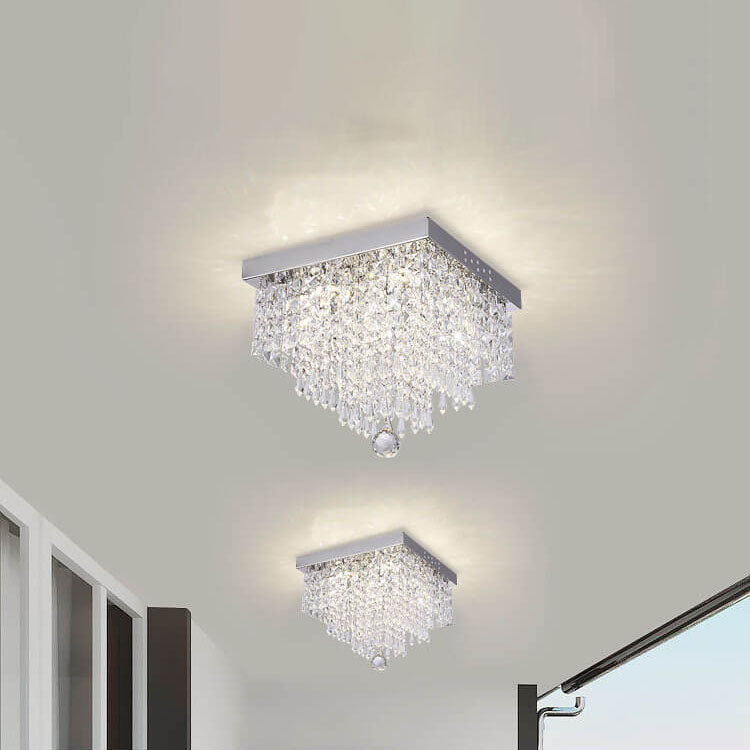 Modern Light Luxury Square Stainless Steel Crystal Lampshade LED Flush Mount Ceiling Light