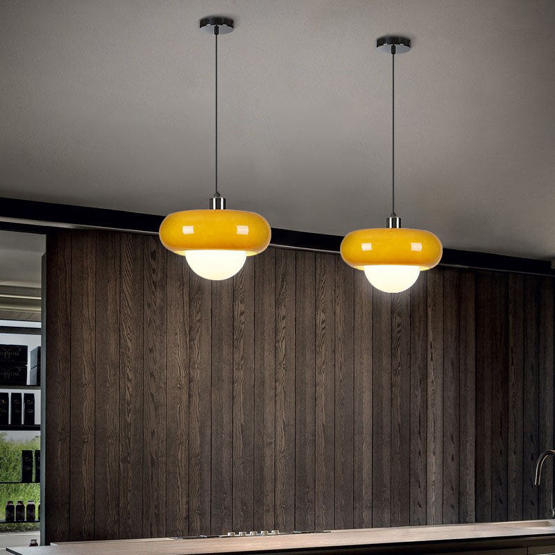 Contemporary Scandinavian Iron Semi-circular Glass Shade 1-Light Pendant Light For Living Room