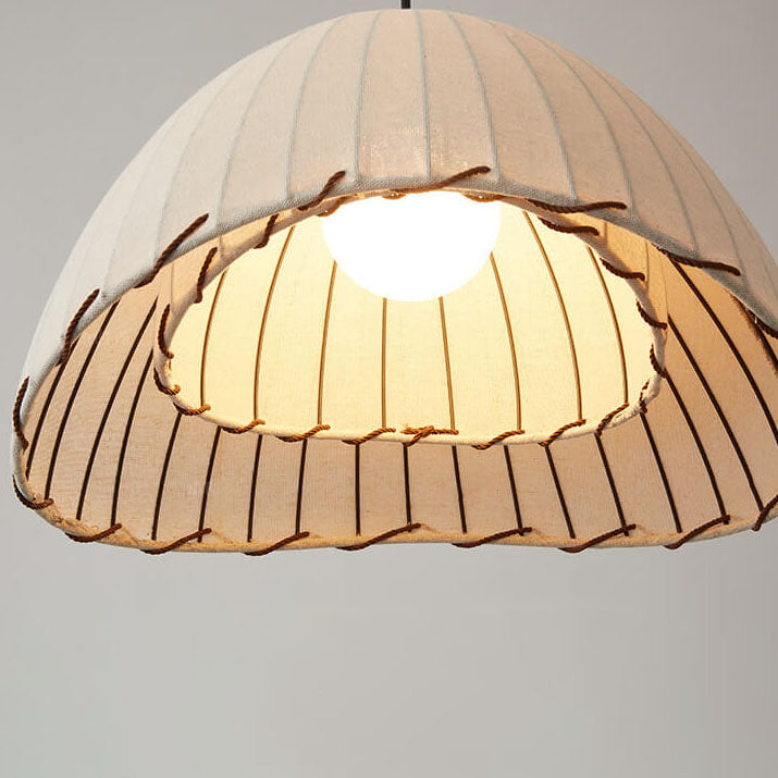 Japanese Wabi-sabi Striped Fabric Dome 1-Light Pendant Light