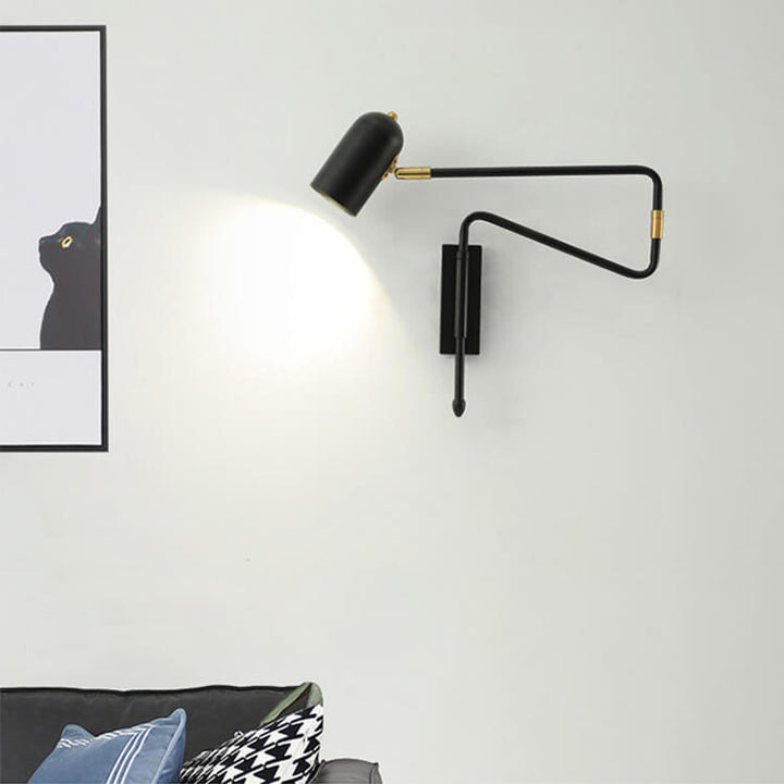 Applique murale à bras oscillant long et cylindre en fer de style nordique contemporain pour chambre à coucher 