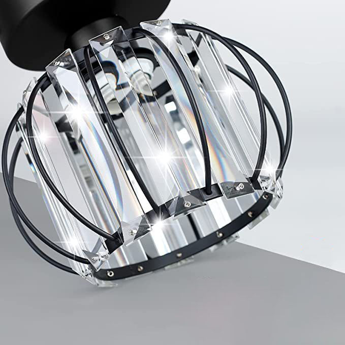 Moderne, einfache, runde Kristall-Eisen-Deckenleuchte mit 1 Licht, halbbündige Montage