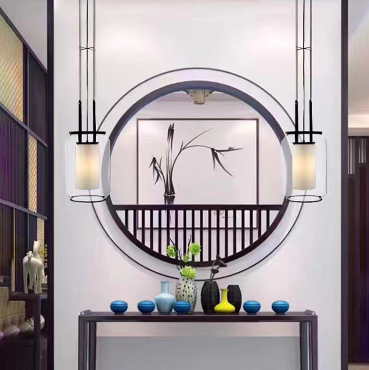 Moderner minimalistischer Glas-Eisen-Zylinder-Hänge­leuchte mit 1 Flamme für Wohnzimmer &amp; Schlafzimmer 