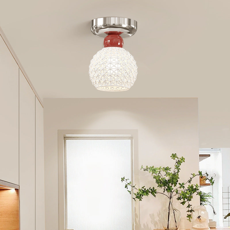Lustre de plafond semi-encastré moderne en céramique avec dentelle ronde crème à 1 lumière 
