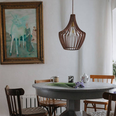 Nordic Vintage Basswood Oval Geometrie 1-Licht Pendelleuchte 