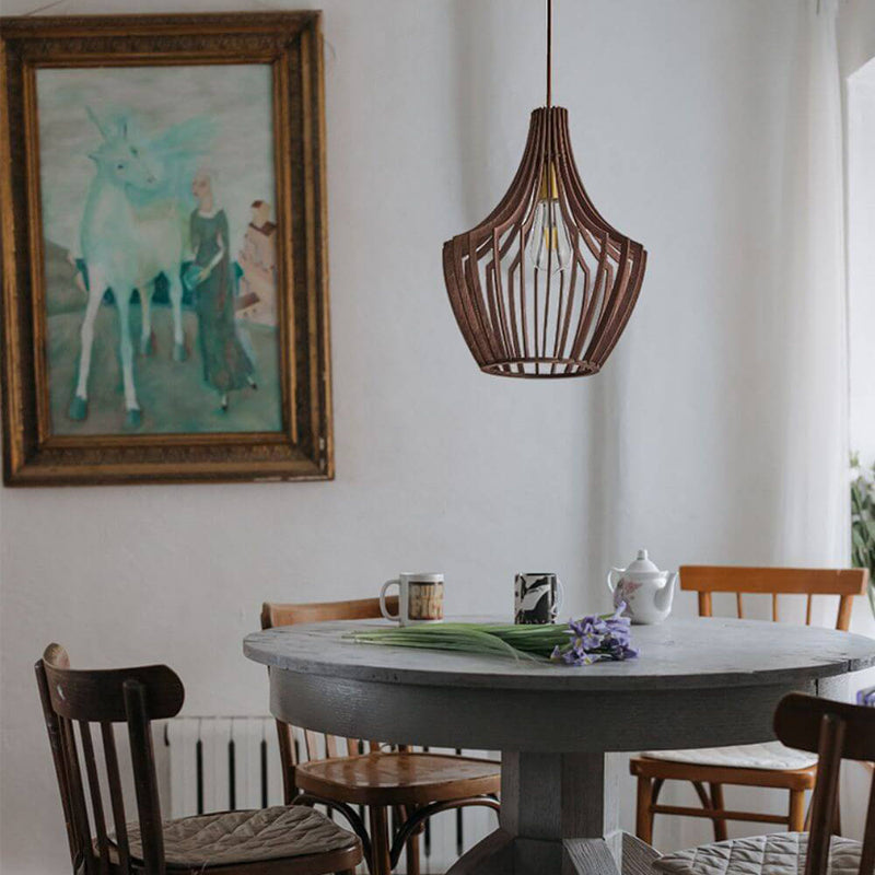 Nordic Vintage Basswood Oval Geometrie 1-Licht Pendelleuchte 